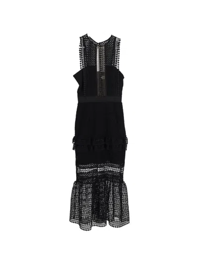 Pre-owned Self-portrait Lace-panelled Mermaid Dress In Black