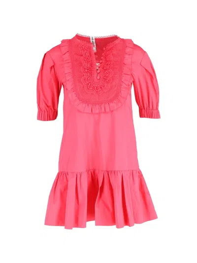 Pre-owned Self-portrait Lace-panelled Ruffled Dress In Pink