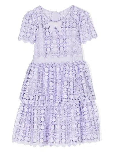 Self-portrait Kids' Girls Petal Lace Tiered Midi Dress In Lilac