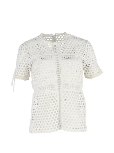 Pre-owned Self-portrait Lace Pattern Crew-neck Blouse In White