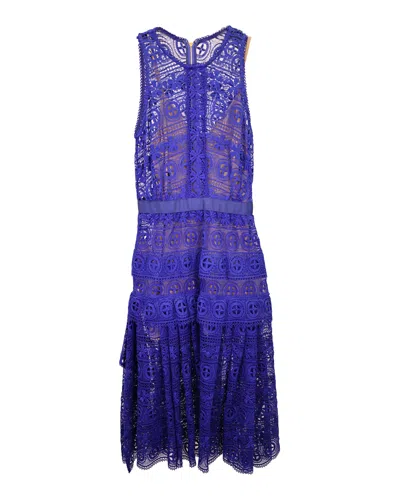 Self-portrait Lace Pattern Midi Length Dress In Blue Polyester