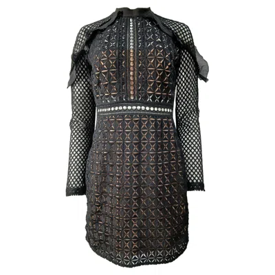 Self-portrait Lace Pattern Mini Dress In Black Polyester