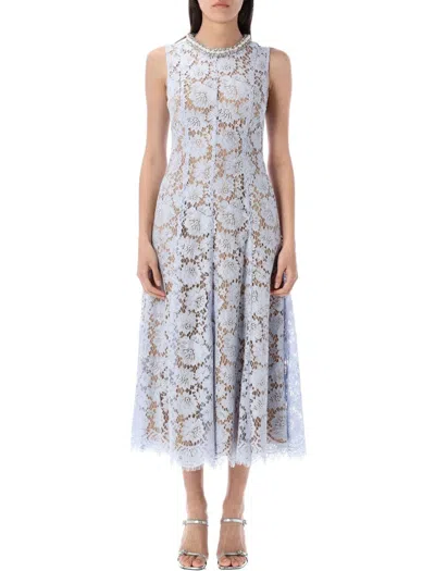 Self-portrait Blue Fine Lace Pearl Midi Dress In White