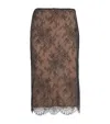 Self-portrait Lace Overlay Sheer Midi Skirt With Slit In Black