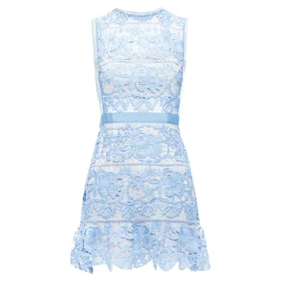 Self-portrait Self Portrait Lace Peplum Floral Eyelet Overlay Mini Dress In Blue