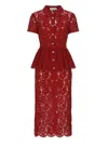 Self-portrait Bordeaux Lace Peplum Midi Dress In Burgundy