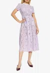 Self-portrait Lace Buttoned Cotton Blend Midi Dress In Purple