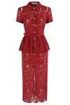 Self-portrait Bordeaux Lace Peplum Midi Dress In Burgundy