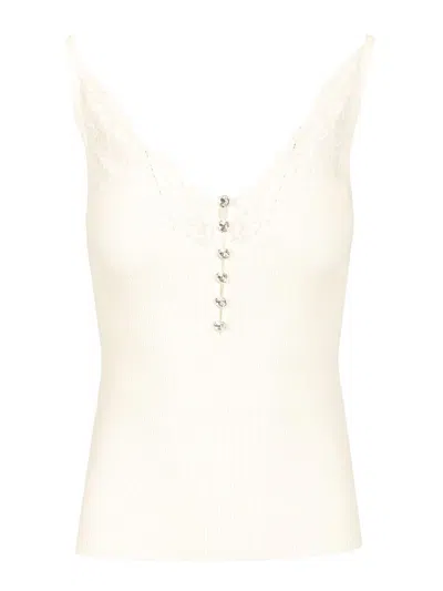 Self-portrait Lace Rib Knit Top In White