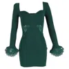 Self-portrait Lace Ribbed Mini Dress In Green Viscose