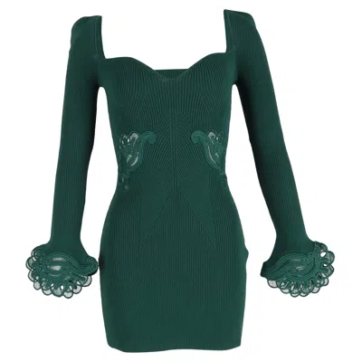 Self-portrait Lace Ribbed Mini Dress In Green Viscose