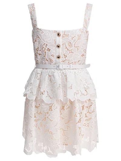 Self-portrait Lace Ruffle Mini Dress In White
