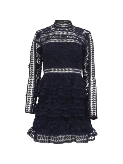 Pre-owned Self-portrait Lace Ruffle Mini Dress In Blue