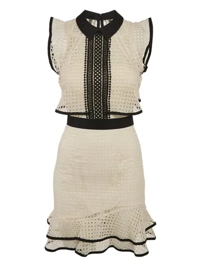 Pre-owned Self-portrait Lace Ruffled Dress In White