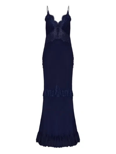 Self-portrait Lace Ruffled Maxi Dress In Blue