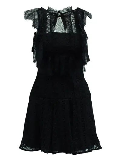 Pre-owned Self-portrait Lace Ruffled-sleeve Dress In Black