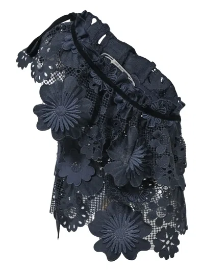 Pre-owned Self-portrait Lace Ruffled Top In Blue