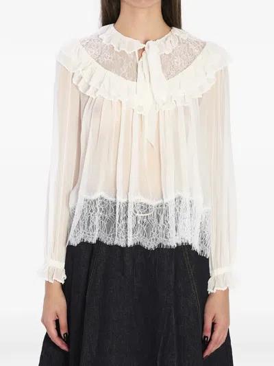 Self-portrait Georgette Lace Blouse In White