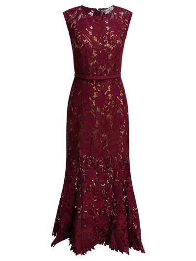 Self-portrait Lace Sheath Midi Dress In Red
