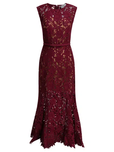 Self-portrait Self Portrait Lace Sheath Midi Dress In Burgundy