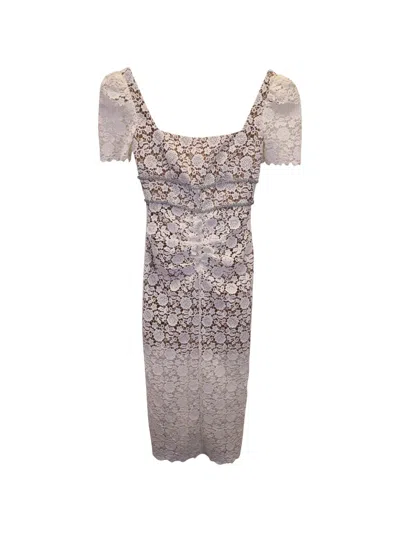 Pre-owned Self-portrait Lace Short-sleeve Midi Dress In White
