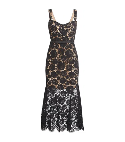 Self-portrait Fine Lace Midi Dress In Black