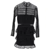 Self-portrait Lace Tiered Mini Dress In Black Polyester