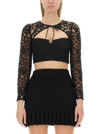 Self-portrait Lace Top In Black