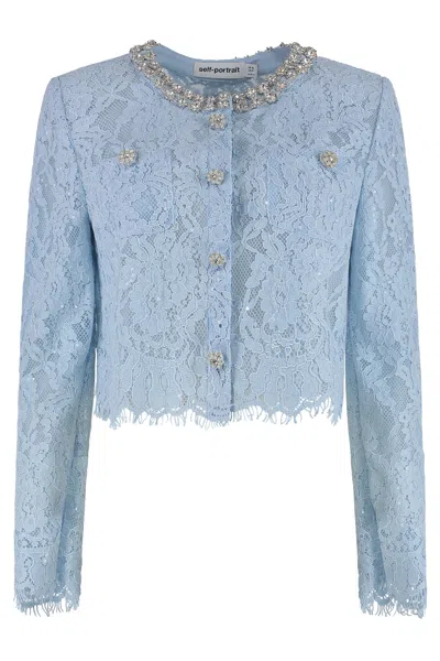 Self-portrait Lace Top In Blue