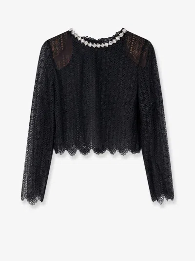 Self-portrait Lace Top With Rhinestones In Black