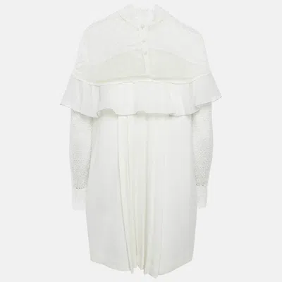 Pre-owned Self-portrait Lace Trim Jersey Short Dressm In White