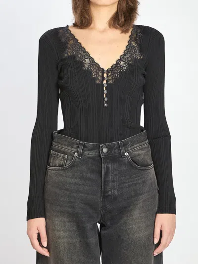 SELF-PORTRAIT LACE TRIM KNIT TOP