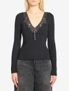 Self-portrait Black Lace Trim Knit Top Tops Black In Black