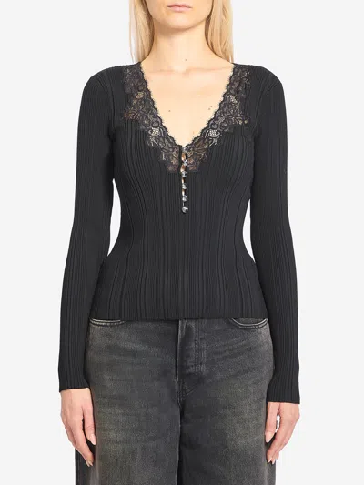 Self-portrait Lace Trim Knit Top In Black