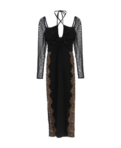 Self-portrait Lace-trim Midi Dress In Black