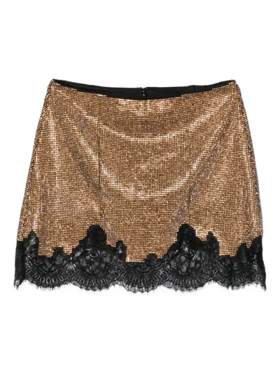 Self-portrait Lace-trim Mini Skirt In Brown