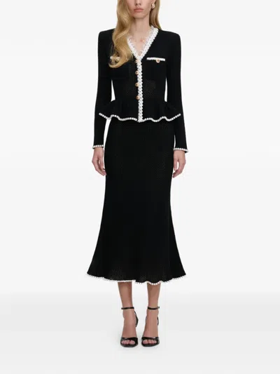 Self-portrait Abito Midi In Maglia Con Inserti In Pizzo E Volant In Black