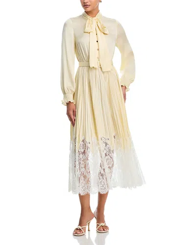 Self-portrait Lace Trim Satin Dress In Yellow