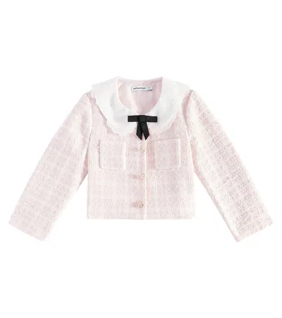 Self-portrait Kids' Lace-trimmed Bouclé Jacket In Pink
