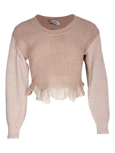 Pre-owned Self-portrait Lace-trimmed Knit Sweater In Brown