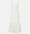 Self-portrait Lace-trimmed Linen And Cotton Midi Dress In White