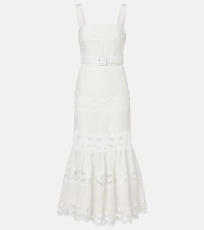 Self-portrait Lace-trimmed Linen And Cotton Midi Dress