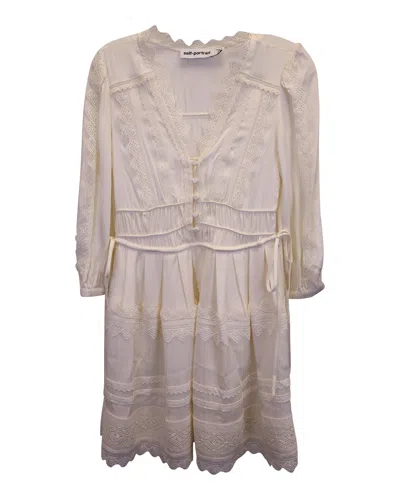 Self-portrait Lace-trimmed Mini Dress In White Polyester Viscose