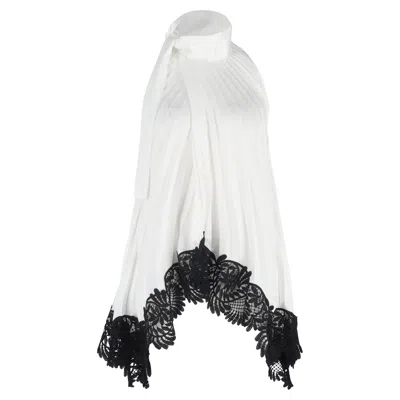 Self-portrait Lace-trimmed Pleated Halterneck Top In White Polyester