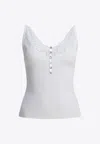 Self-portrait Lace-trimmed Ribbed Top In White