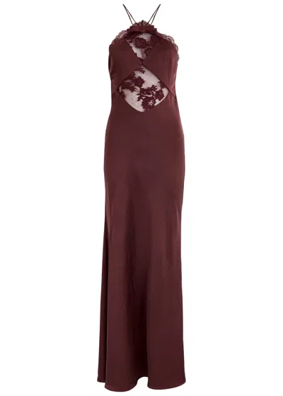 SELF-PORTRAIT SELF-PORTRAIT LACE-TRIMMED SATIN MAXI DRESS
