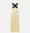 Self-portrait Satin Long Dress With Lace Inserts In Yellow