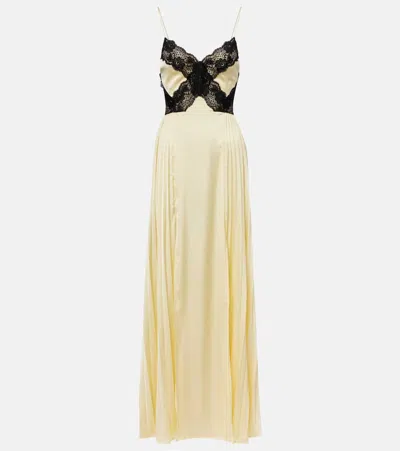 SELF-PORTRAIT LACE-TRIMMED SATIN MAXI DRESS