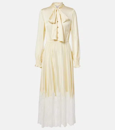 Self-portrait Lace-trimmed Satin Midi Dress In White