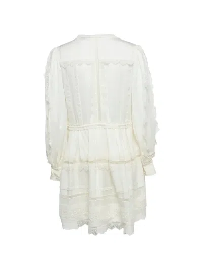 Pre-owned Self-portrait Lace Trims Buttoned Dress In Neutral